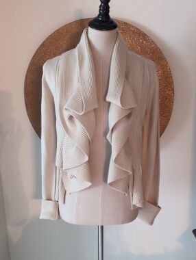 Arden B Cozy Cream Ruffle Front Women's Sweater Cardigan
